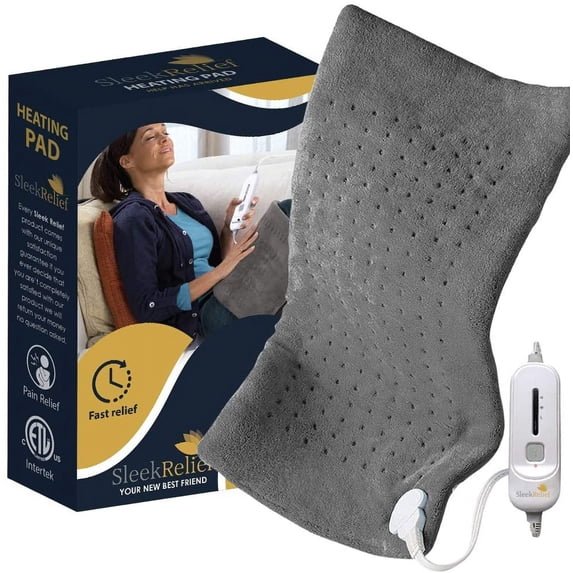 Sleek Relief Fast-Heating & Auto Shut Off Electric Heating Pad for Back Pain and Cramps Relief, XL