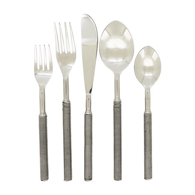 Sleek Ribbed Stainless Steel Flatware Set, Silver, 5-Piece