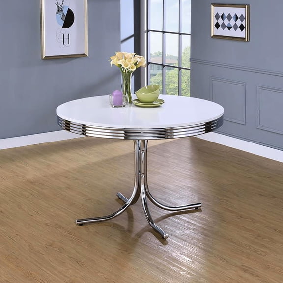 Sleek Round Dining Table In White And , 42"x42"x30", Enhances Area Ambiance 42"x30"x42", Adds A Touch Of Glamour To Rooms