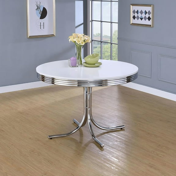 Sleek Round Dining Table In White And , 42"x42"x30", Fits Modern Style 30" Tall X 42" Wide Long, Versatile For Various Occasions