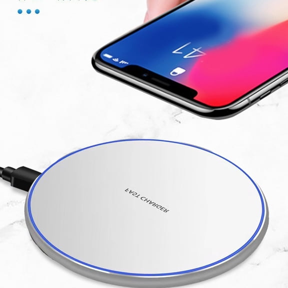 Sleek Round Wireless Charger Frosted Metal Fast Charging Pad With Led Ring Universal Compatibility For Desktop And Mobile Phone Use(White-7Cm)