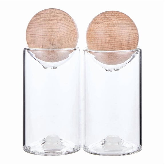 Sleek Salt & Pepper Shakers Glass Wood Kitchen Essentials 3.25 Inch Tall