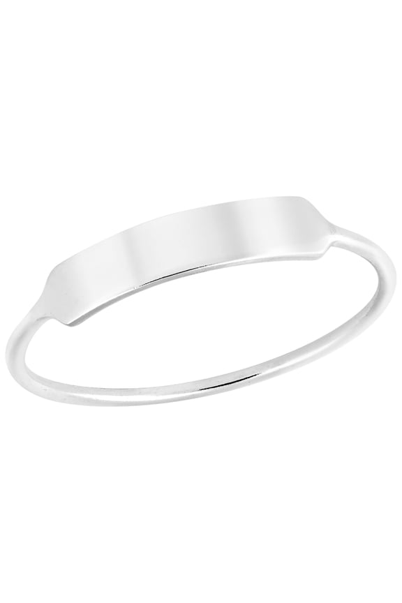 Sleek Shiny Simple Engravable Rectangle Bar Sterling Silver Ring-8