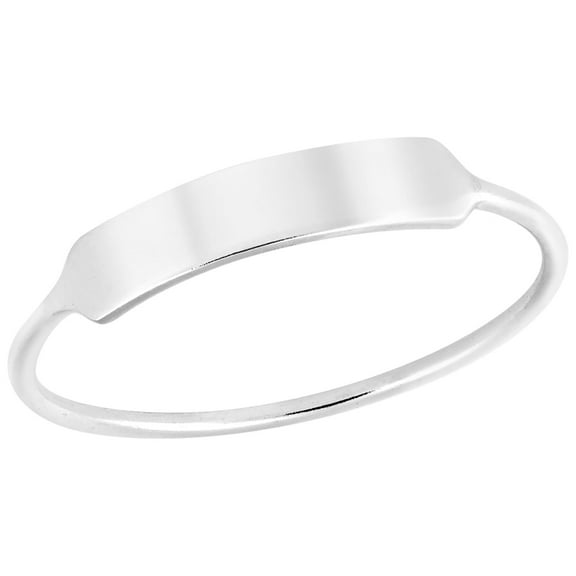 Sleek Shiny Simple Engravable Rectangle Bar Sterling Silver Ring-9