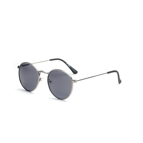 Sleek Silver Frame Round Sunglasses - Dark Lens UV Protection Stylish Casual Eyewear