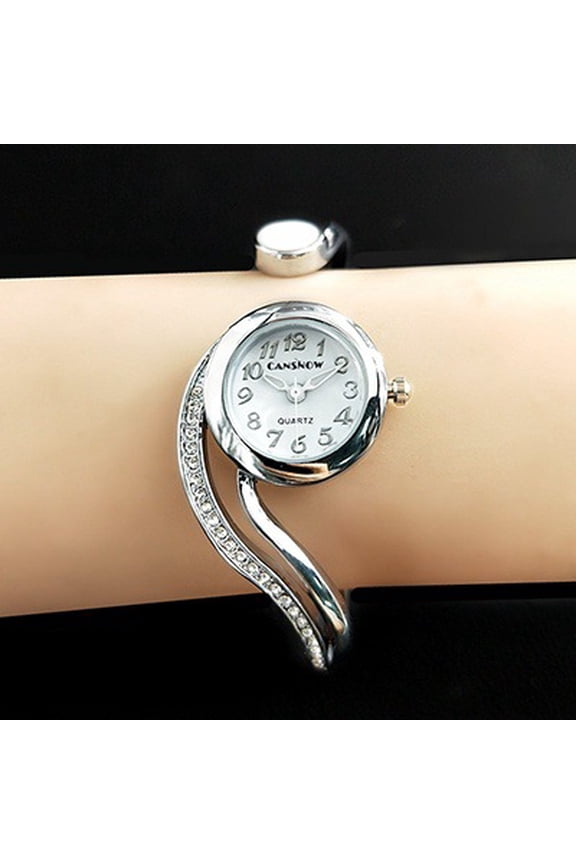 Sleek Silver Swirl Bangle Watch Timeless Sparkle for Daily Wear
