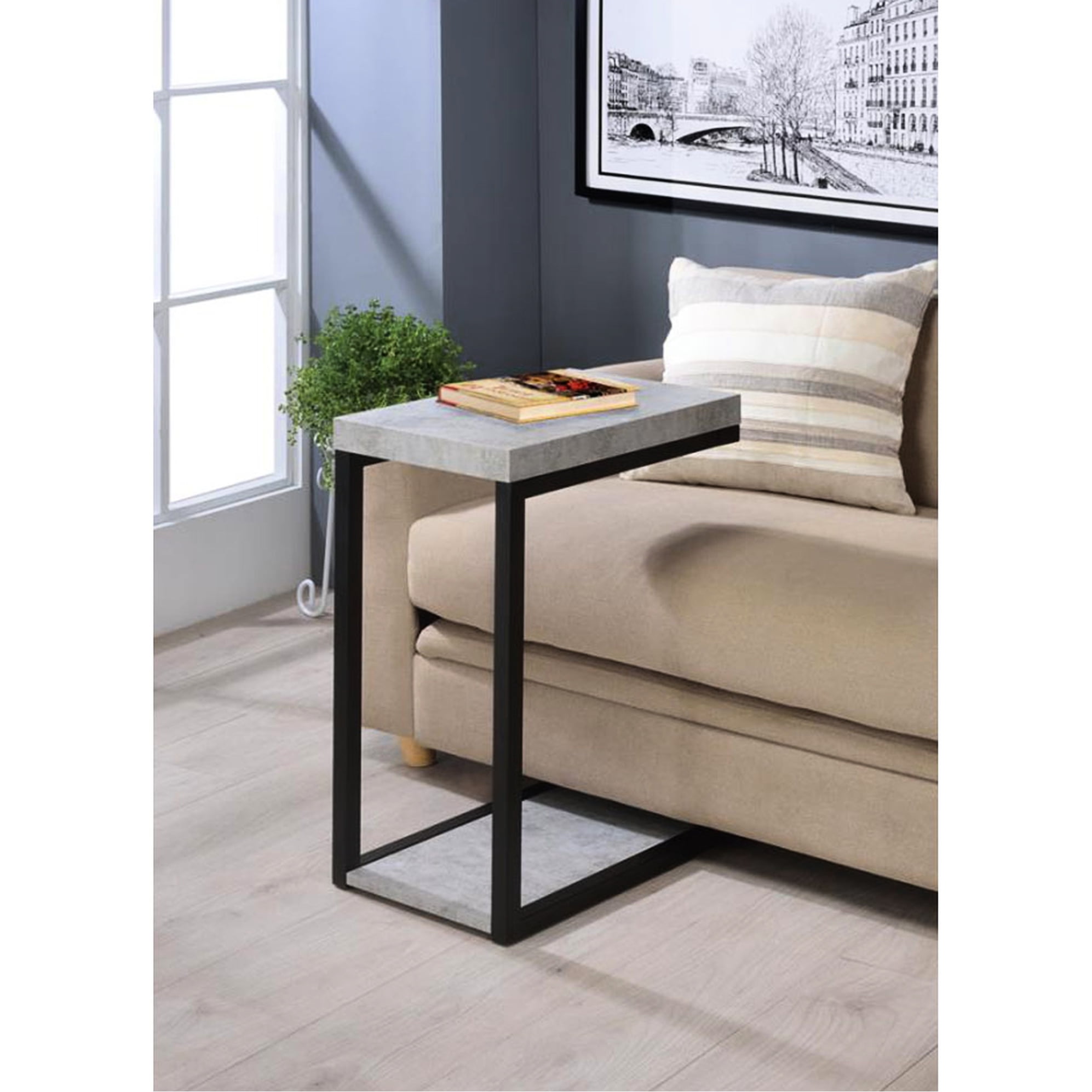 Sleek Snack Table With Cement Finish And Black Legs, For Modern Living ...