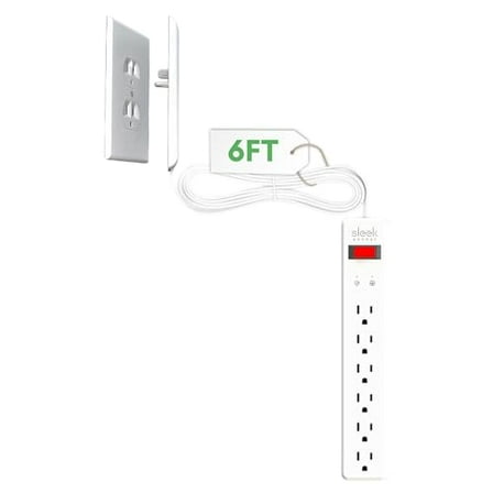Sleek Socket 6-Outlet Concealer, 6-ft Extension Cord Surge Protector for Cable Management