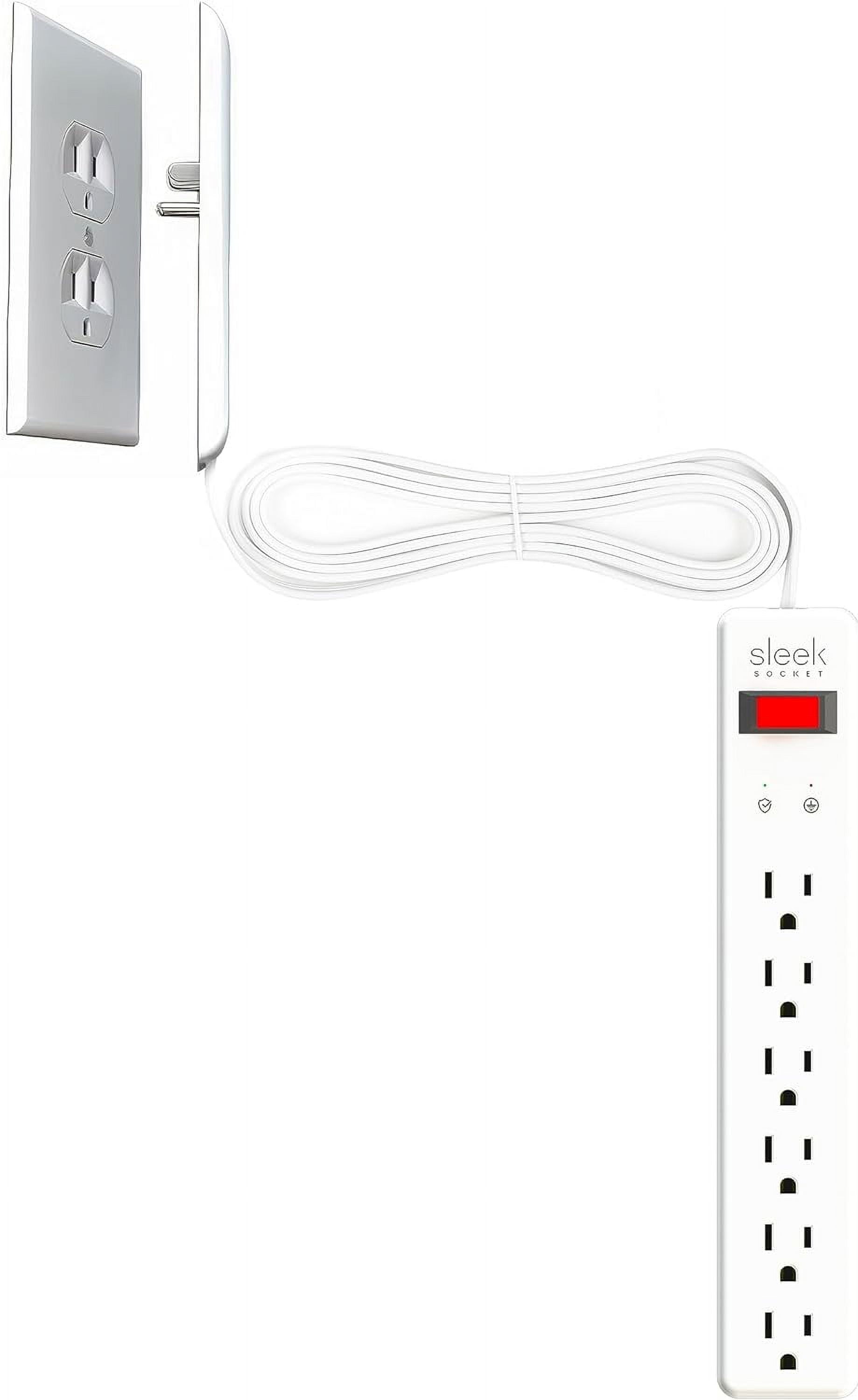 Sleek Socket Ultra-Thin Child Proofing Electrical Outlet Cover with 3  Outlet Power Strip and Protective Cord Cover Kit, 8-Foot, Universal Size 8  ft, Universal