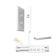 Sleek Socket Flat Plug Extension Cord with Multiple Outlets, 8 ft, 3 Outlets, White, Ultra-Thin
