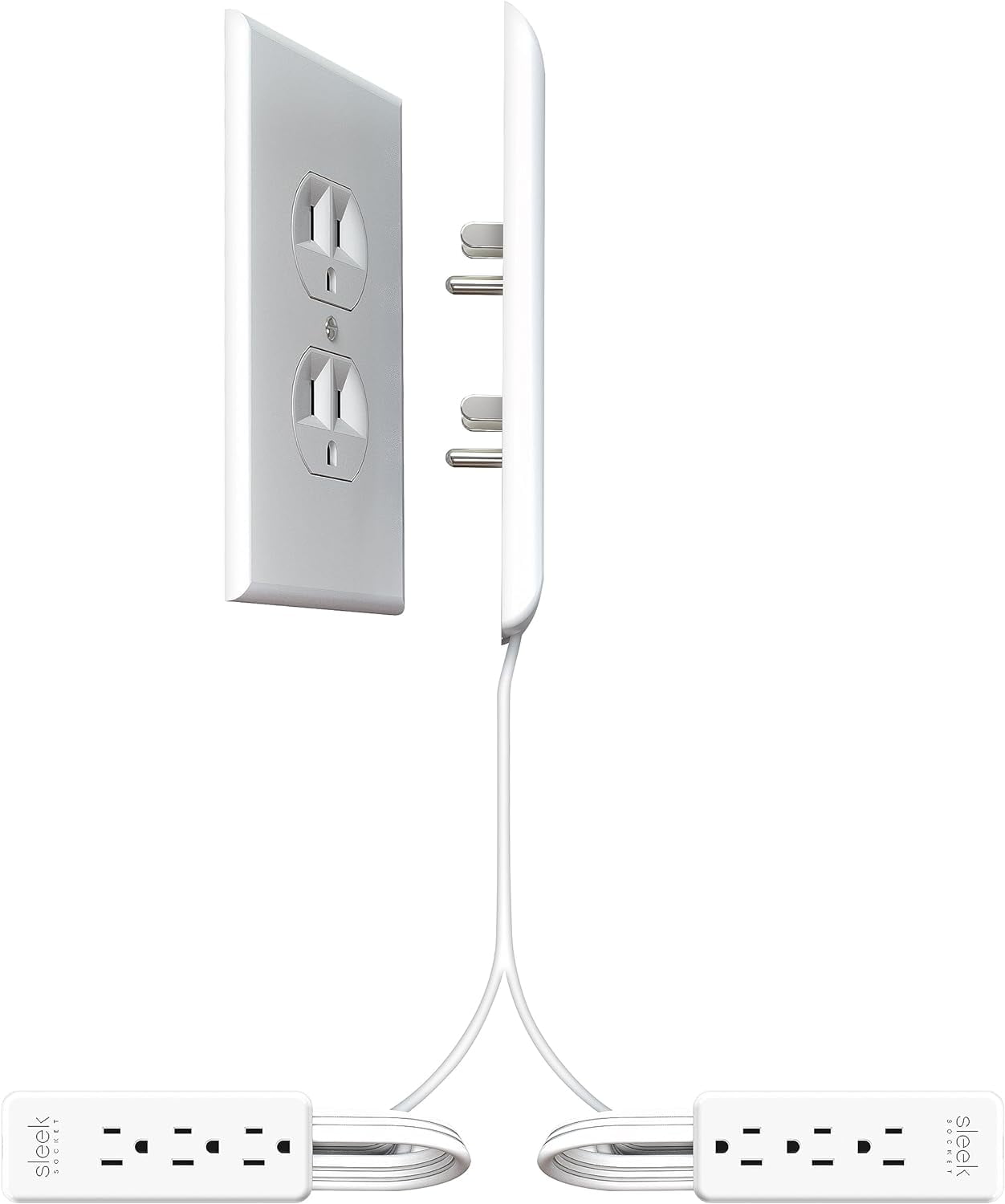 Sleek Socket Wall Outlet Concealer with 3 ft. Extension Cord for Cable  Management 