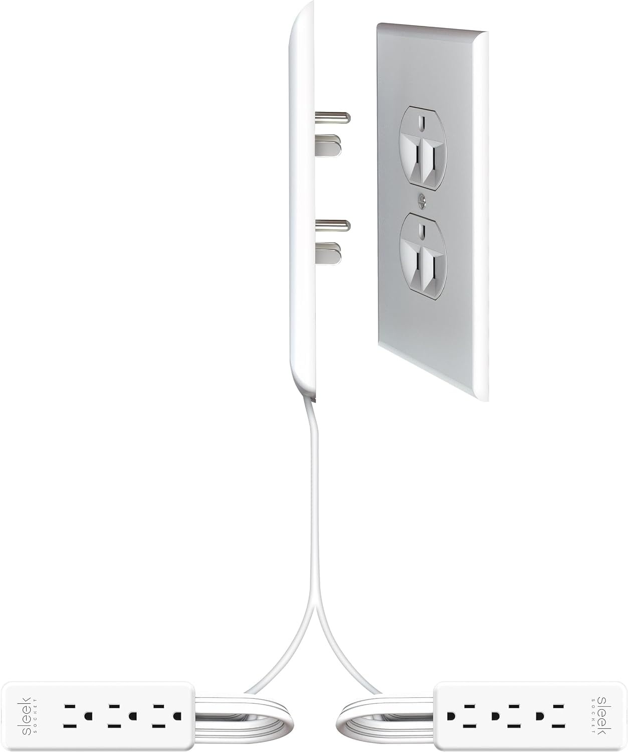 Sleek Socket Inverted Dual Wall Outlet Cover with 3 ft. Extension Cord