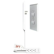 Sleek Socket Inverted Wall Outlet Concealer with 3 ft Flat Cord and 3 Outlets, Ultra Thin, White, 1 Pack