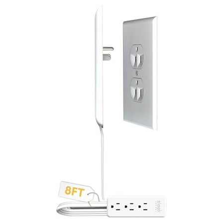 Sleek Socket Inverted Wall Outlet Concealer with 8 ft Extension Cord with Multiple Outlets