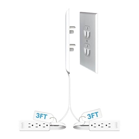 Sleek Socket Inverted Dual Flat Extension Cord with Multiple Outlets, Outlet Extender, 3-ft, 1 Count