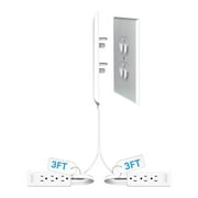 Sleek Socket Inverted Wall Outlet Concealer with Dual 3 ft. Extension Cord with Multiple Outlets