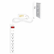 Sleek Socket Inverted Outlet Concealer with 6-Outlet Power Strip, Surge Protector, 6 ft Flat Plug Extension Cord, White