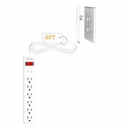 Sleek Socket Inverted Outlet Concealer with 6-Outlet Power Strip, Surge Protector, 6 ft Flat Plug Extension Cord, White