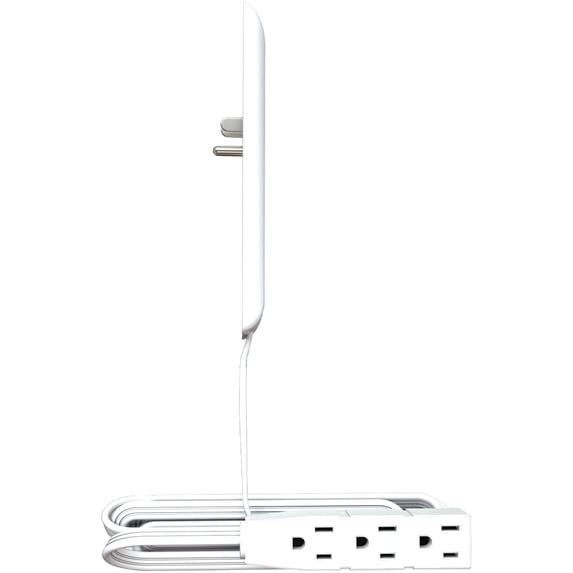 Sleek Socket Outlet Plate with 3-Outlet Extension Cord, 8ft Cord, White