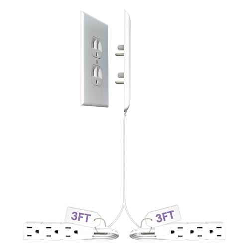 Sleek Socket Wall Outlet Concealer with Dual 3 ft Extension Cord with Multiple Outlets