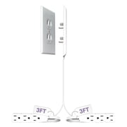 Sleek Socket Wall Outlet Concealer with Dual 3 ft Flat Cords, 6 Outlets, Ultra Thin Design, Flat Plug, White, 1 Pack