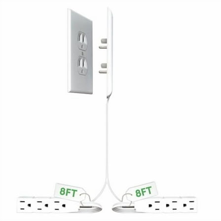 Sleek Socket Wall Outlet Concealer with Dual 8 ft. Extension Cord with Multiple Outlets