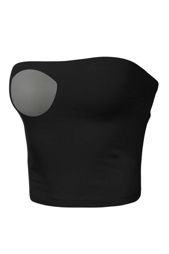 Sleek Solid Bandeau Tube Top with Built-In Cups for Versatile Off-Shoulder Styling Lightweight Knit Sleeveless Crop Top for Everyday Wear Suitable for All Seasons, L, Black