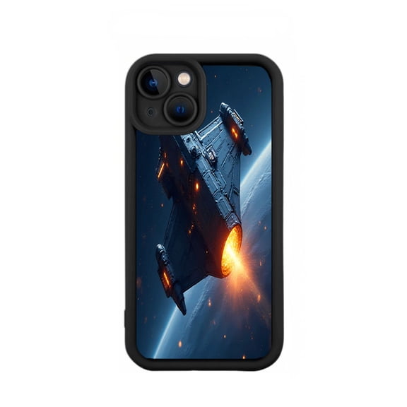 Sleek Spaceship Design iPhone 15 Case - Lightweight Yellowing Resistant Vibrant Space Theme with Dark Finish