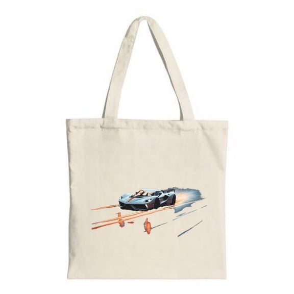 Sleek Sports Car Tote Bag - Modern Design in Blue & Orange Dynamic Racing Background Perfect for Shopping Travel & Parties