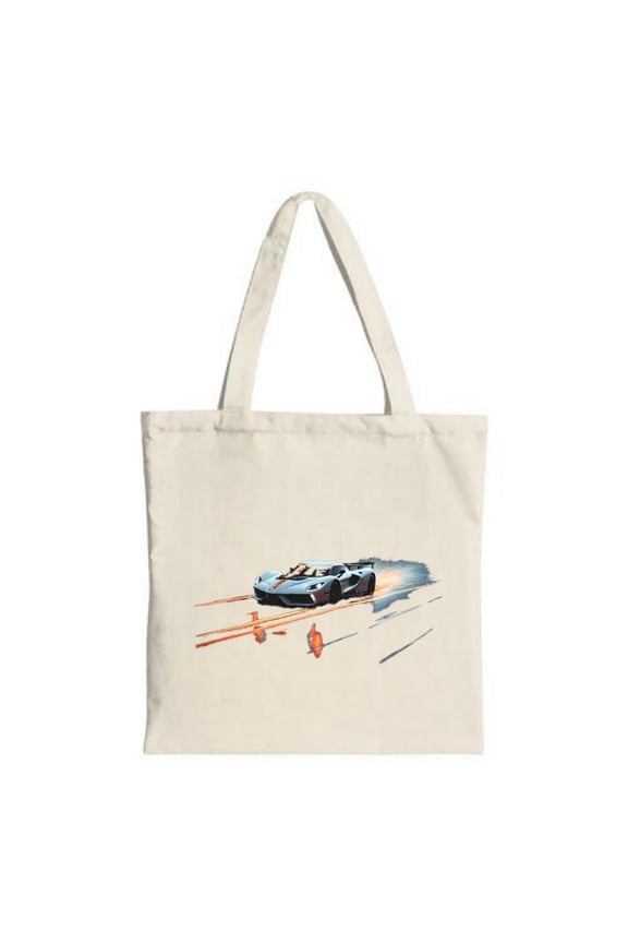Sleek Sports Car Tote Bag - Modern Design in Blue & Orange Dynamic Racing Background Perfect for Shopping Travel & Parties