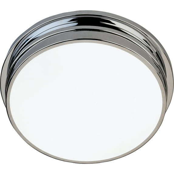 Sleek Srkashlteni Collection Flushmount | Polished Chrome Ceiling Light with White Frosted Glass Shade | 12.25 Wide, 60W Max, UL Listed for Dry/Damp Locations