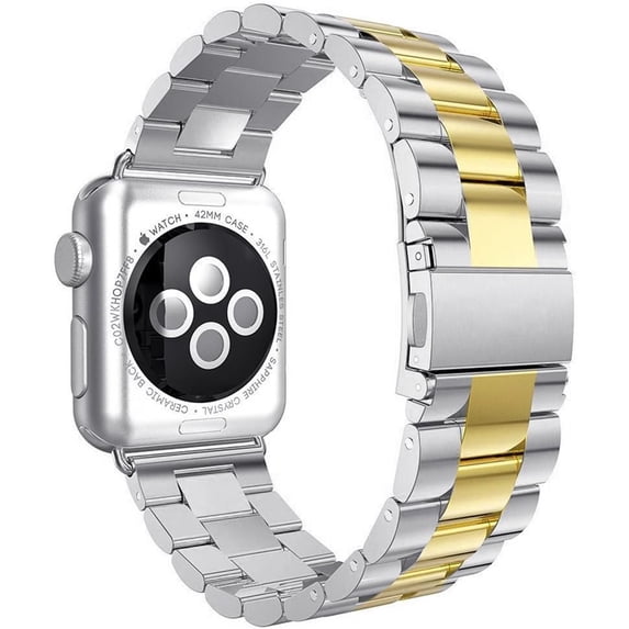 Sleek Stainless Steel Band Compatible with Apple Watch 42mm(Series 11/10)/41mm/40mm/38mm, Metal Strap with Fold-Over Clasp, Business Casual Design for Men & Women