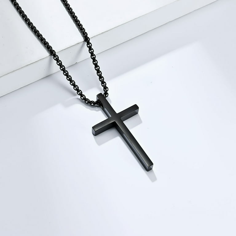 Sleek Titanium Steel Cross Pendant Necklace - Glossy Sleek Titanium Steel Cross Pendant Necklace - Glossy