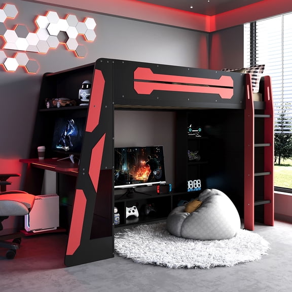Sleek Twin, Gaming Console Storage, Dedicated Esports Style, Twin Wood Frame Construction, Built-In Console Shelf
