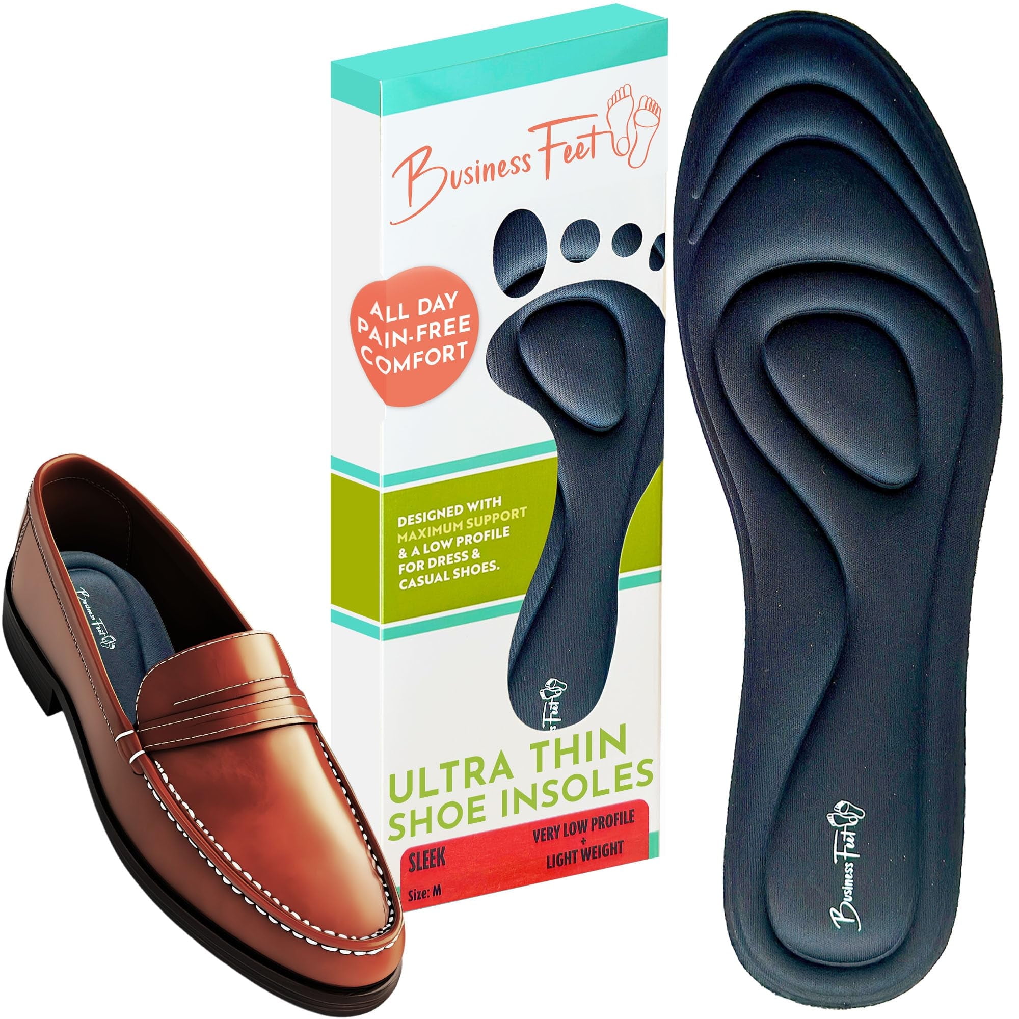 Sleek! Ultra Thin Insoles Lightweight Cushioning Designed by Business ...