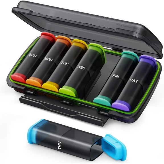 Sleek Weekly Pill Organizer 2 Times a Day with Double Moisture-Proof Design, Compact AM PM Box 7 Day, Case, Large Container for Medication, Vitamins, Fish Oils, Supplements -