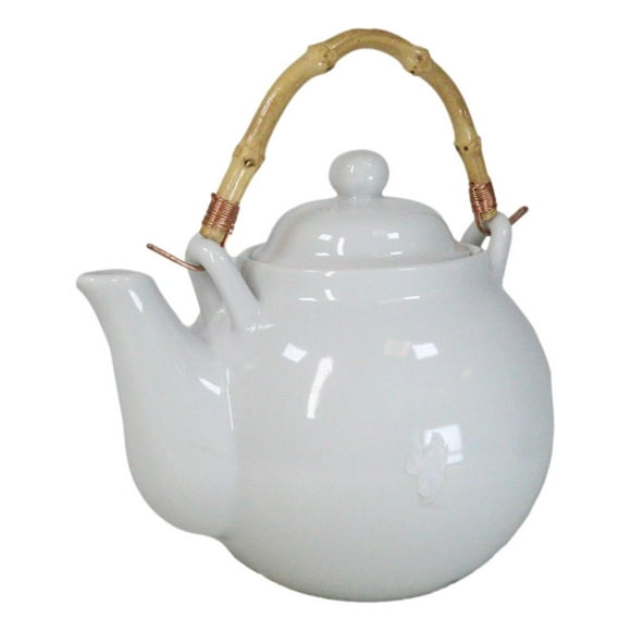Sleek White 35oz Bone China Ceramic Tea Pot Teapot With Bamboo Handle Collection