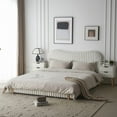 thumbnail image 1 of [Luckynote]Sleek White Boucle Upholstered Bed with Wavy Headboard & Vertical Stitching, Queen, 1 of 8