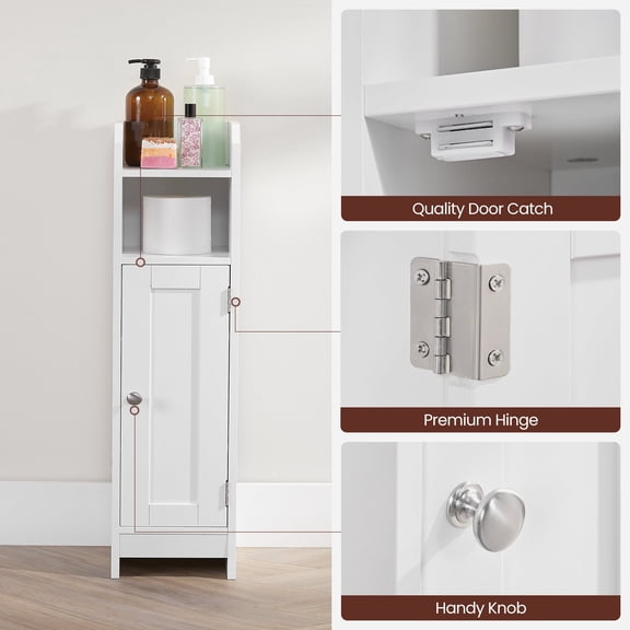 Sleek White Corner Floor Cabinet for Small Bathrooms - Space-Saving Storage Solution with Adjustable Shelves