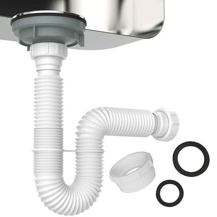 Sleek White Flexible Sink Drain Pipe Kit 112 Inch For Kitchen Renovations