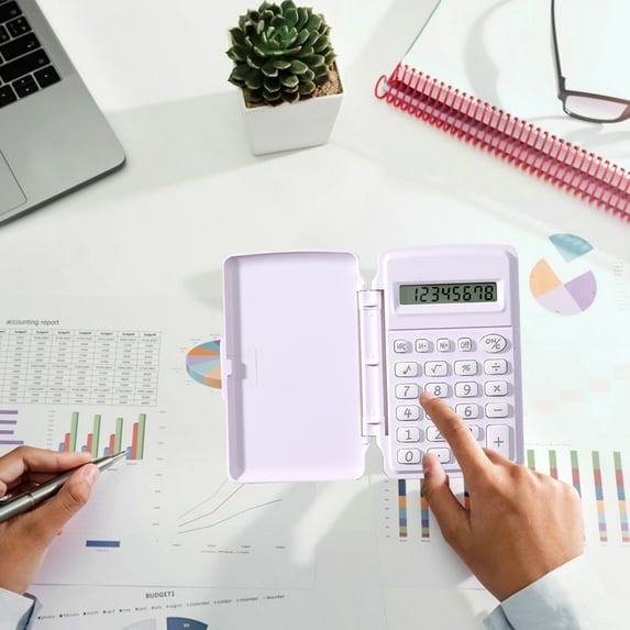 Sleek White Handheld Calculator - Solar & Battery Dual Power With Auto Shut-Offcalculator Small And Portable Student Use 8 Bit Flip Top Palm Sized Calculator In Macaron Color Scheme