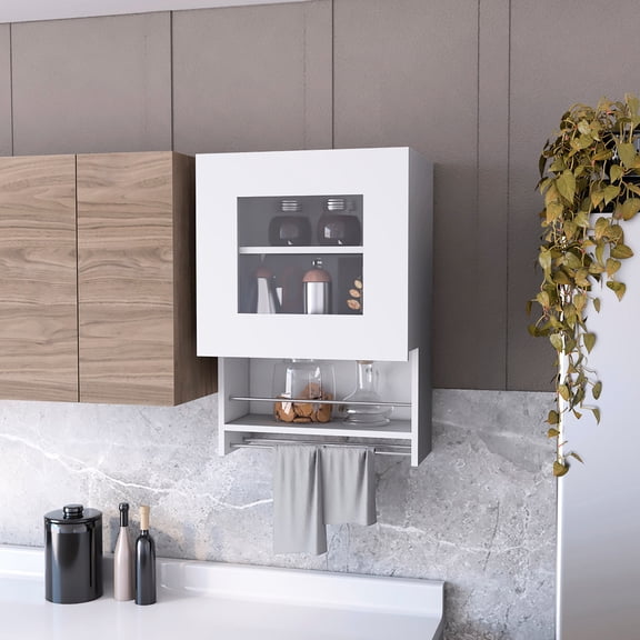 Sleek White Kitchen Cabinet - Maximize Storage Space With Shelf, Spice And Towel Wall Organized, Interior Rack