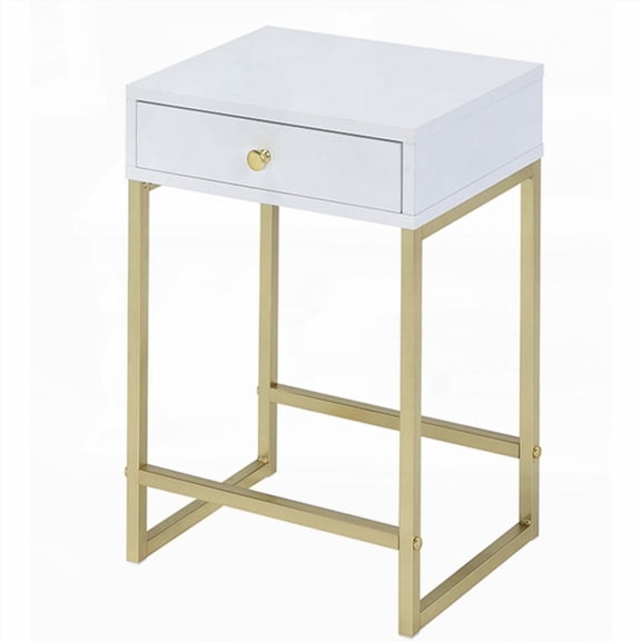 Sleek White and Brass 1-Drawer Side Table for Home Decor