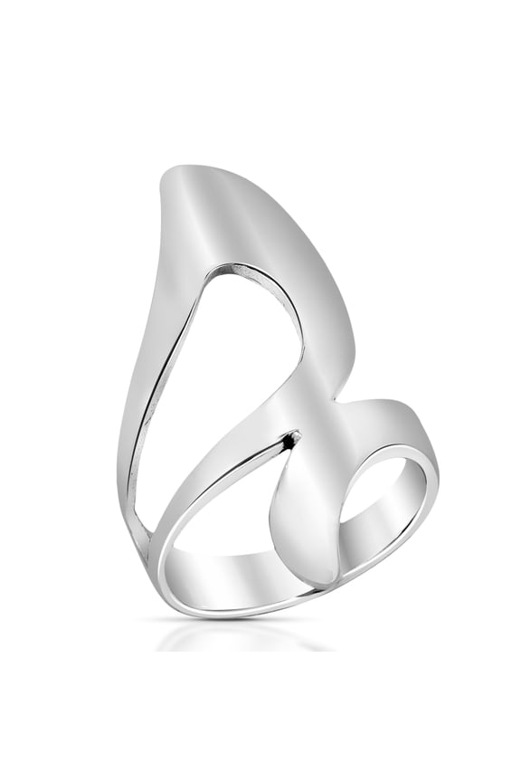 Sleek Wide Open Grey Wave Wrap Sterling Silver Ring for Female Anniversary Size-8