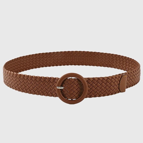 Sleek Woven Women's Belt with Plastic Buckle- Brown