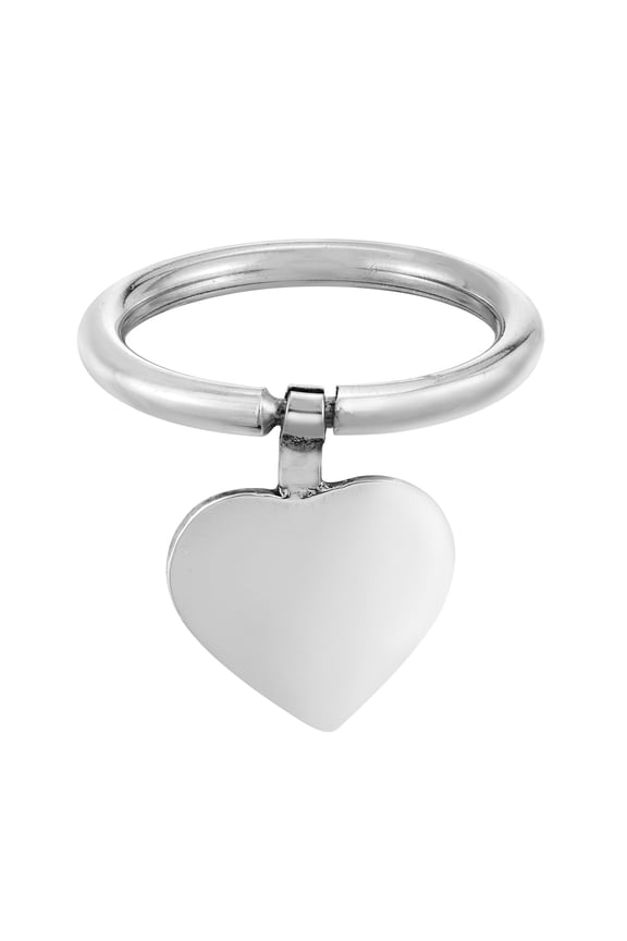 Sleek and Classic Heart Charm Dangle Sterling Silver Band Ring-9
