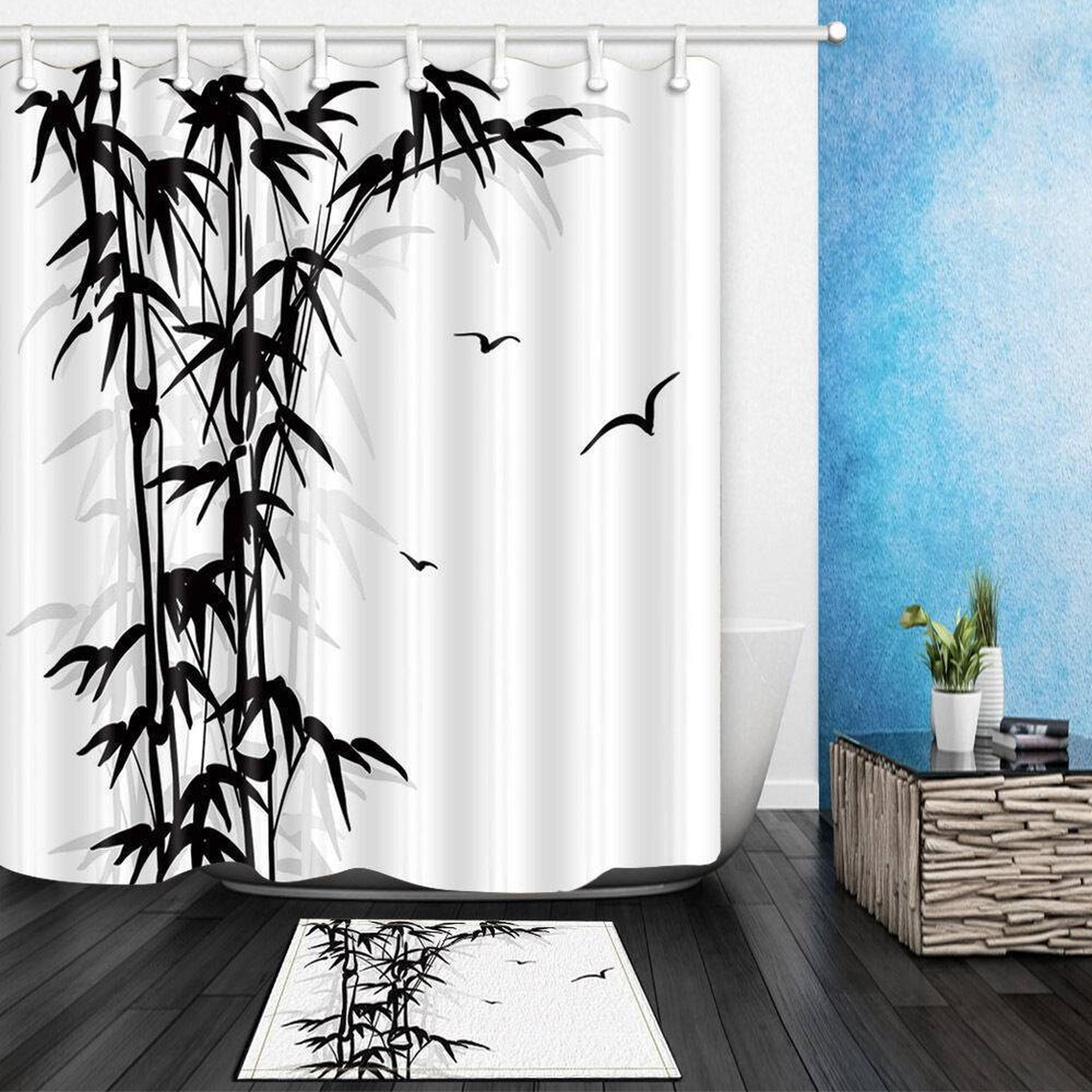 Sleek and Zen Black & White Bathroom Set with Elegant Bamboo Design