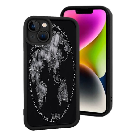 Sleek iPhone 15 Case - World Map Design with Starry Dots & Inspirational Text Yellowing Resistant & Lightweight