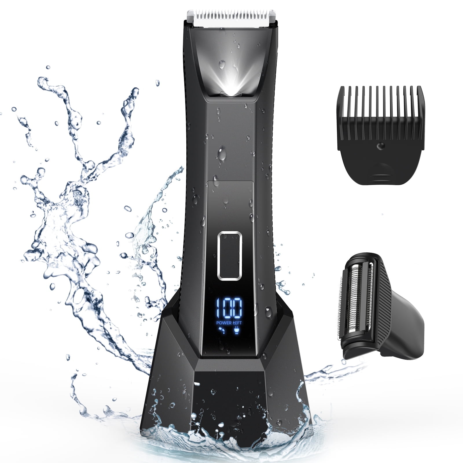 Prozing Manscape Trimmer for Men, Dual-Head Pubic Hair Trimmer& Groin Ball Shaver for Men, IPX7 Waterproof, LED Display,Gifts for Him Dad