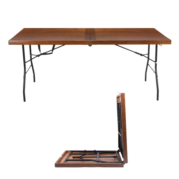 Sleekform 6ft Wooden Folding Table with Handle, Wood Folding Banquet Tables for Dinner - 6 Foot x 28 in, Portable, Sturdy & Lightweight Foldable Table for Dinner, Conference - Walnut - Patent Pending